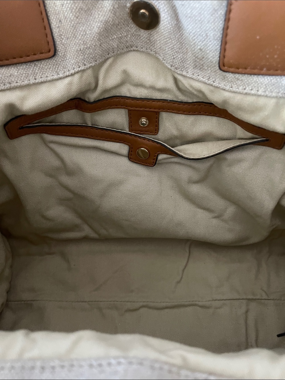 Tory Burch Canvas Tote with Multicolor Embroidered Medallion & Tan Trim - Picture 9 of 10